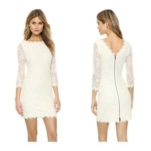 Diane Von Furstenberg Cream Lace Long Sleeve Dress